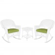3pc White Rocker Wicker Chair Set With Cushion