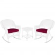 3pc White Rocker Wicker Chair Set With Cushion