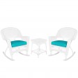 3pc White Rocker Wicker Chair Set With Cushion