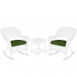 3pc White Rocker Wicker Chair Set With Cushion