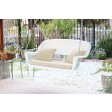 White Resin Wicker Porch Swing with Cushion
