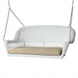 White Resin Wicker Porch Swing with Tan Cushion