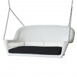 White Resin Wicker Porch Swing with Black Cushion