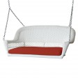 White Resin Wicker Porch Swing with Brick Red Cushion