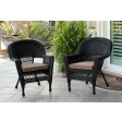 Black Wicker Chair With Cushion - Set of 2