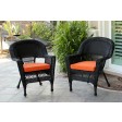 Black Wicker Chair With Orange Cushion - Set of 2