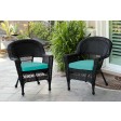 Black Wicker Chair With Turquoise Cushion - Set of 2