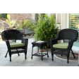 Black Wicker Chair And End Table Set With Sage Green Cushion