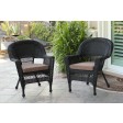 Black Wicker Chair With Brown Cushion - Set of 4