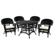 5pc Black Wicker Dining Set - Ivory Cushions