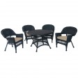 5pc Black Wicker Dining Set With Cushions