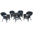 5pc Black Wicker Dining Set - Brown Cushions