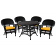 5pc Black Wicker Dining Set With Cushions