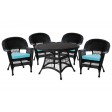 5pc Black Wicker Dining Set - Sky Blue Cushions