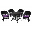 5pc Black Wicker Dining Set With Cushions