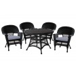 5pc Black Wicker Dining Set - Steel Blue Cushions