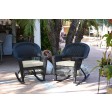 Black Rocker Wicker Chair with Cushion -  Set of 2