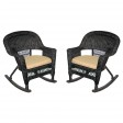 Black Rocker Wicker Chair with Cushion -  Set of 2