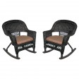 Black Rocker Wicker Chair with Cushion -  Set of 2