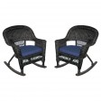 Black Rocker Wicker Chair with Cushion -  Set of 2