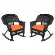 Black Rocker Wicker Chair with Cushion -  Set of 2