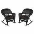 Black Rocker Wicker Chair with Cushion -  Set of 2
