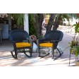 Black Rocker Wicker Chair with Cushion -  Set of 2