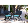 Black Rocker Wicker Chair with Cushion -  Set of 2