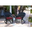 Black Rocker Wicker Chair with Cushion -  Set of 2