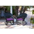 Black Rocker Wicker Chair with Cushion -  Set of 2