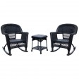 3pc Black Rocker Wicker Chair Set Without Cushion