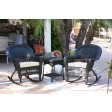 3pc Black Rocker Wicker Chair Set With Ivory Cushion