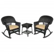 3pc Black Rocker Wicker Chair Set With Tan Cushion