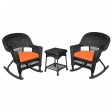 3pc Black Rocker Wicker Chair Set With Cushion
