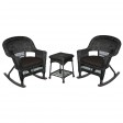 3pc Black Rocker Wicker Chair Set With Cushion