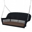 Black Resin Wicker Porch Swing with Brown Cushion