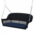 Black Resin Wicker Porch Swing with Midnight Blue Cushion