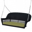 Black Resin Wicker Porch Swing with Sage Green Cushion