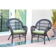 Santa Maria Espresso Wicker Chair with Sage Green Cushion - Set of 2