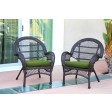 Santa Maria Espresso Wicker Chair with Hunter Green Cushion - Set of 2