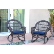 Santa Maria Espresso Wicker Rocker Chair with Midnight Blue Cushion - Set of 2