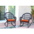 Santa Maria Espresso Wicker Rocker Chair with Orange Cushion - Set of 2