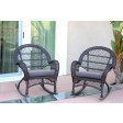 Santa Maria Espresso Wicker Rocker Chair with Steel Blue Cushion - Set of 2