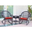 3pc Santa Maria Espresso Rocker Wicker Chair Set - Brick Red Cushions