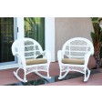 Santa Maria White Wicker Rocker Chair with Tan Cushion - Set of 2