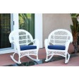 Santa Maria White Wicker Rocker Chair with Midnight Blue Cushion - Set of 4