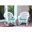 Santa Maria White Wicker Rocker Chair with Turquoise Cushion - Set of 2