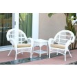 3pc Santa Maria White Wicker Chair Set With Cushions