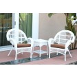 3pc Santa Maria White Wicker Chair Set - Brown Cushions