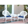 3pc Santa Maria White Wicker Chair Set - Midnight Blue Cushions